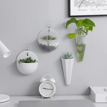 

Wall-mounted Perforated Vase with Hook Vase White Transparent Semi-circular Strip Hydroponic Plant Green Dill Vase Home Decor