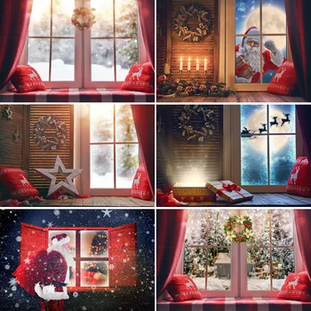 

Lyavshi Christmas porch door wreath snow Christmas tree background photo Vinyl Photographic Backdrop Photo Studio