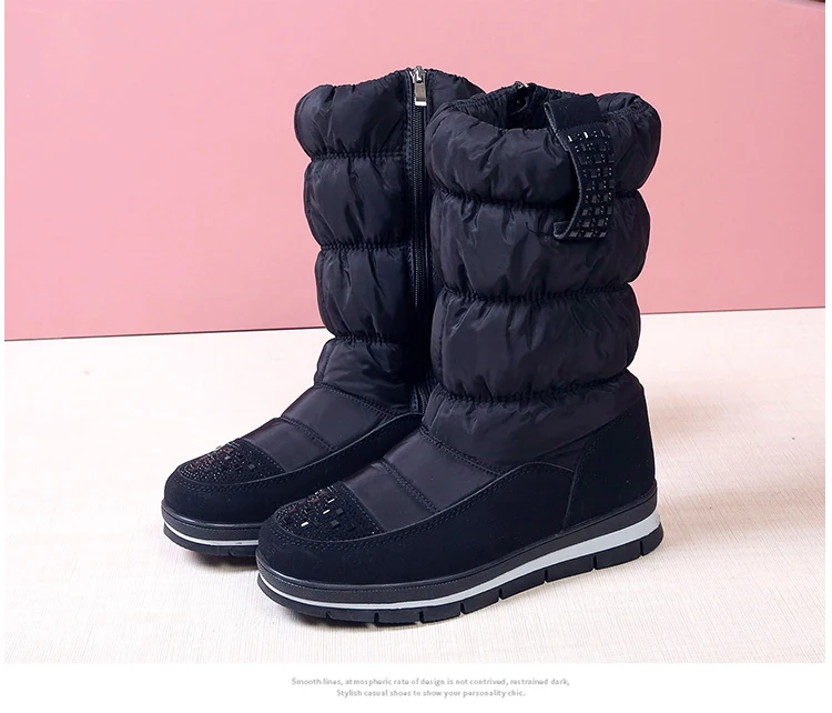 APHIXTA/ г. Зимние сапоги высокие женские сапоги теплая плюшевая обувь легкая обувь с блестками и кристаллами, большой 41 женская обувь с застежкой-молнией