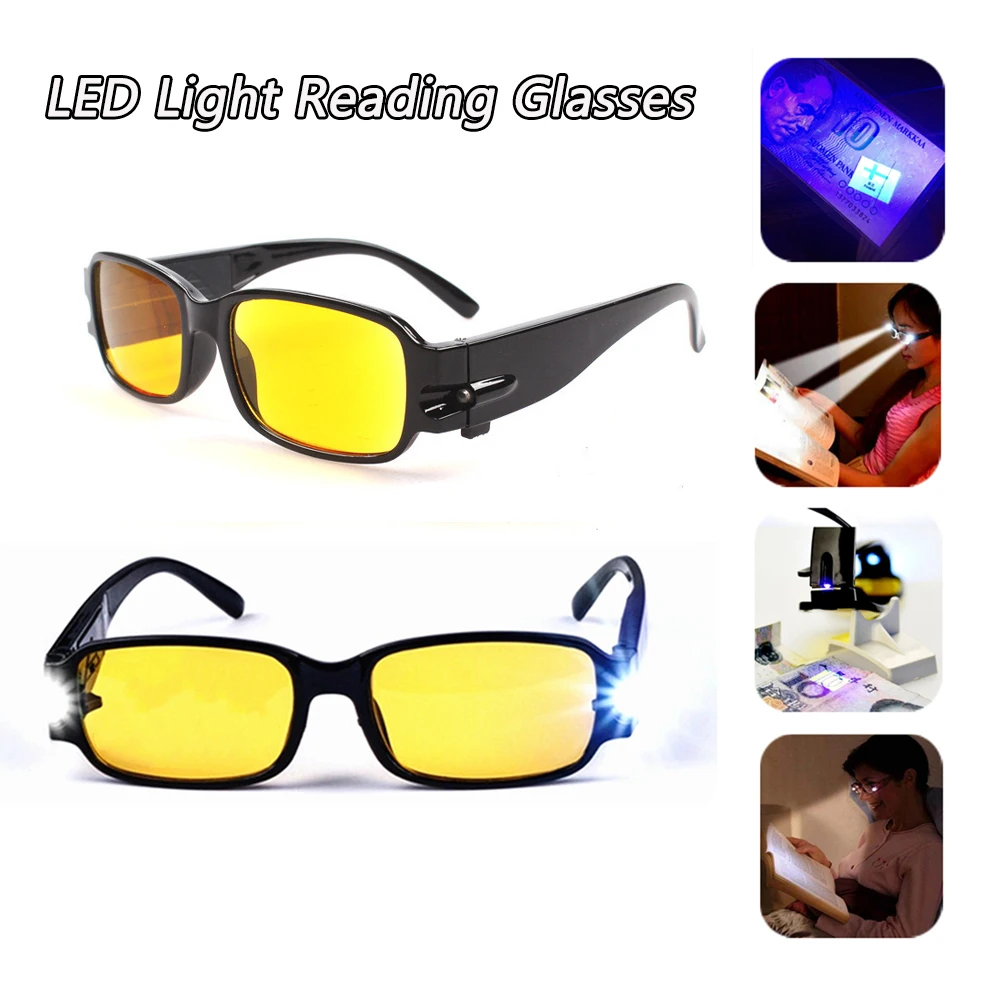 LEDLightReadingGlassesClearYellowDiopter100400Night
