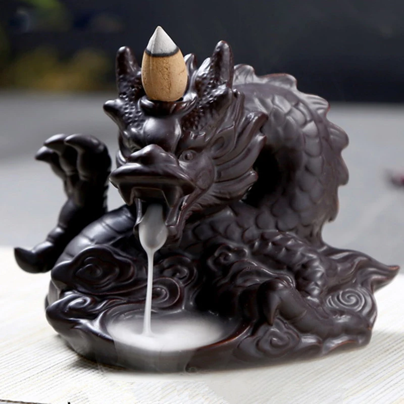 Изысканный китайский дракон черный водопад горелка керамика оплавления Ароматические Loong керамические Благовония горелка 8,8*6,6 см