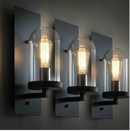 

American Vintage Industral Style Wrought Iron Transparent Glass Wall Lamp Asile Light Lobby Light Cafe Shop Light Free Shipping
