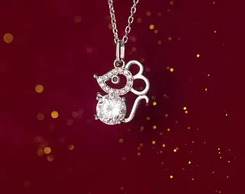 

Cute Real. 925 Sterling Silver mouse black Eye cz Pendant Animal Necklace Valentine’s Day Gift GTLX2054