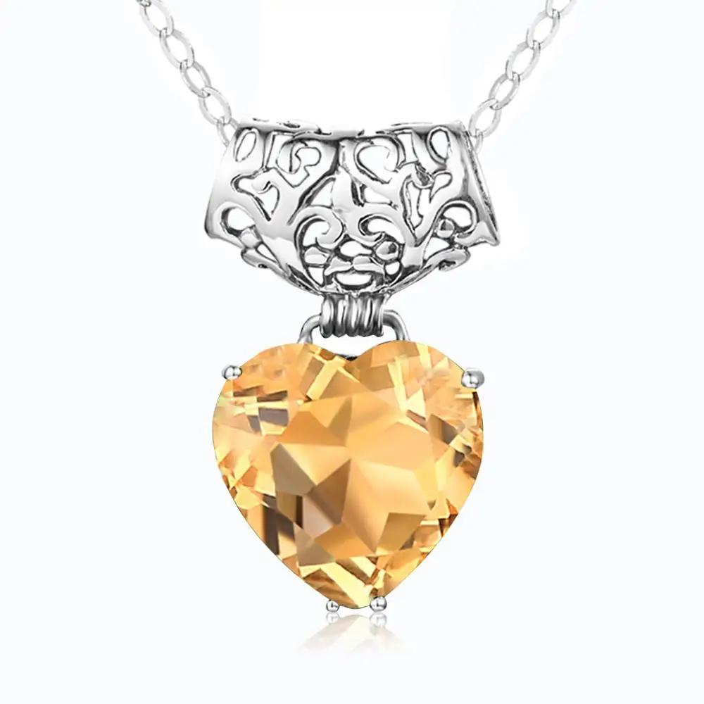 

Silver 925 Pendants For Women Shining Yellow Citrine Pendant Heart-Shaped Crystal Fashion Luxury Jewelry Christmas Party Gifts