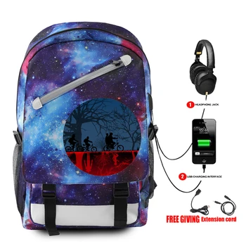 

Hip hop Kpop Slash shoulder bag Stranger Things 3 Multifunction USB Charge School Bags Students Backpack Travel Backbag