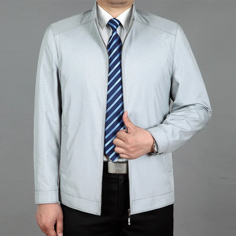 

Middle-aged Men's Stand Collar Jacket Spring And Autumn Casual Solid Color Middle Long Coat Men's Business Jacket Men's
