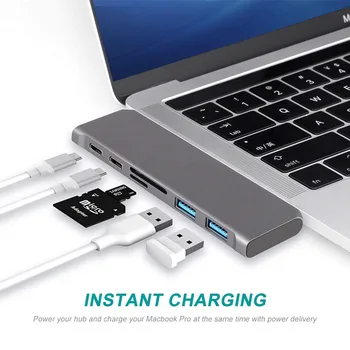 

UFBOSS USB C Hub, Best Mac Type-C Dual Hub Adapter with Hub 3.0 TF SD Reader Slot PD for MacBook Pro/Air2020