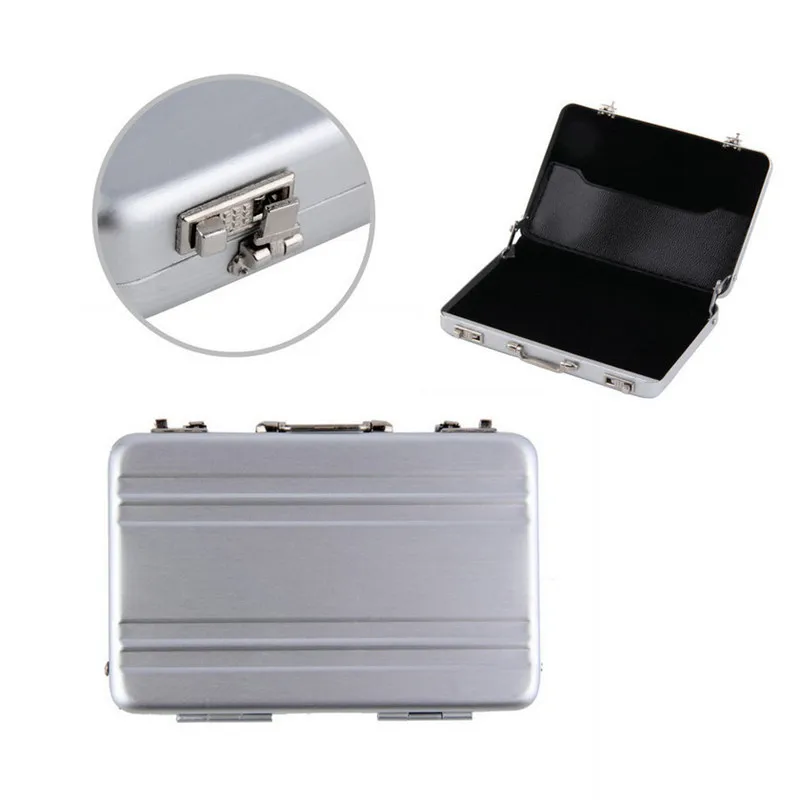 1pc Mini Briefcase Business Card Case ID Holders Password Silver Aluminium Credit Case Box Wholesale