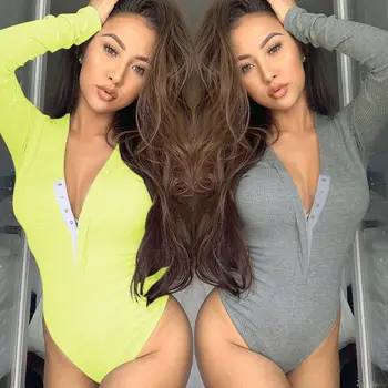 

Women Ladies Long Sleeve Bandage Bodysuit V Neck Leotard Tops Shirt Blouse Bodycon Jumpsuit Rompers Playsuit