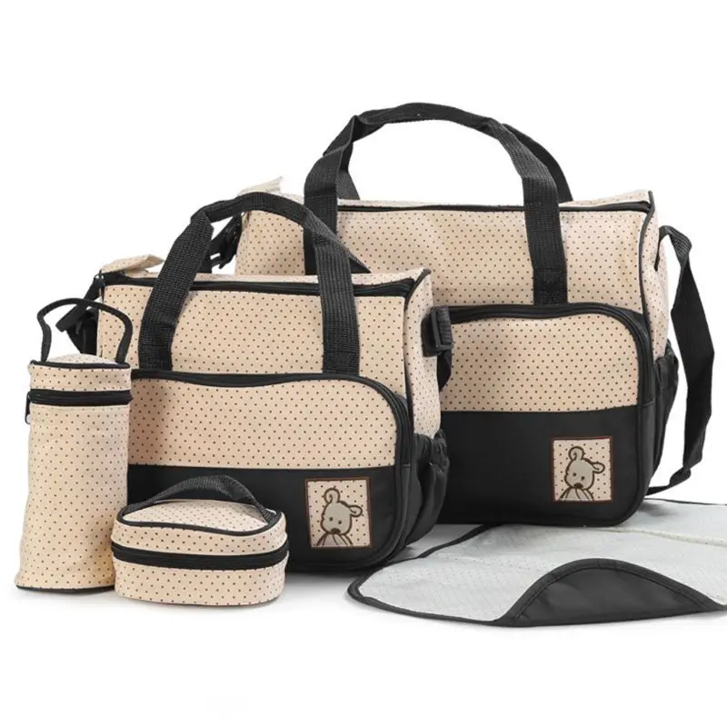 

Premium Quality 5Pcs/set Multifunctional Set Baby Changing Diaper Nappy Bag Large Maternity Mummy Handbag Drop Shipping Support