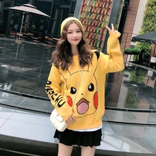 *#Best Price Yellow Cartoon Pikachu Plus Size Women Sweater Long Sleeve Pullover Girls Kawaii Loose Korean Cute Knit Tops Sueter Mujer 2019 *#Best Price Yellow Cartoon Pikachu Plus Size Women Sweater Long Sleeve Pullover Girls Kawaii Loose Korean Cute Knit Tops Sueter Mujer 2019