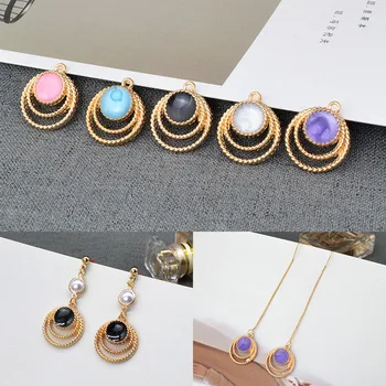 

Alloy Drip Glaze Double Coils round Pendant DIY Hand-made Material Ear Stud Earrings Clip-on Ear Rings Accessories