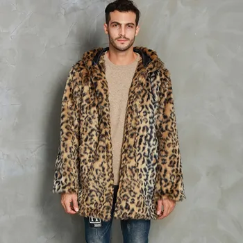 

2019 New Fashion Mens Warm Thick Coat Jacket Faux Fur Print Outwear Cardigan Overcoat