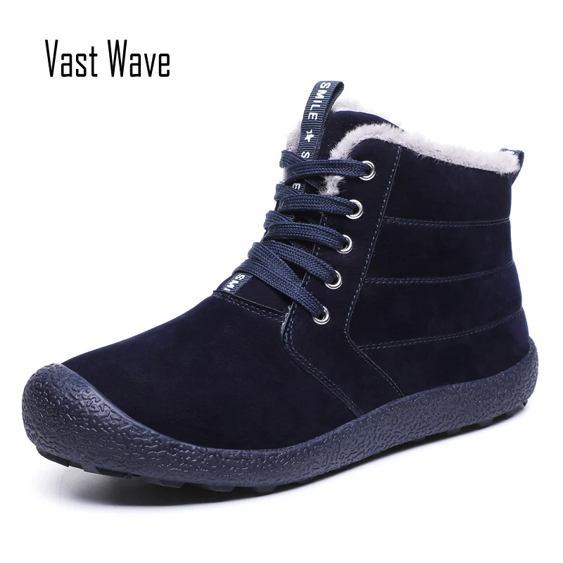 

Vastwave Cow suede with fur Men Snow Boots Winter Plush Warm Ankle Boots Outdoor Winter Shoes Waterproof Men Boots Big Size 48