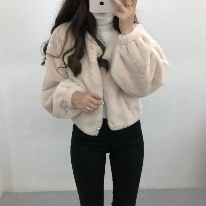 Autumn And Winter New Style Korean-style Imitation Rabbit Fur Short Coat Woolen Jacket