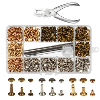 

300 Sets 3 Sizes Leather Rivets Double Cap Rivet Buttons Press Studs with Pliers and 3 Pieces Fixing Set Tools for Rivets Replac