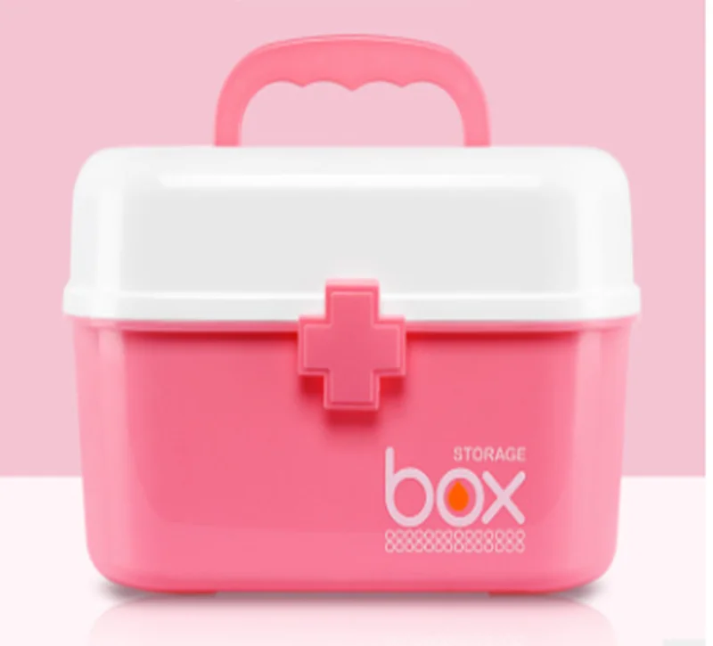 pink Домашняя аптечка, аптечка, коробка для хранения, пластиковый контейнер, аварийный комплект, портативный многослойный большой объем, медицинский сундук - Цвет: pink