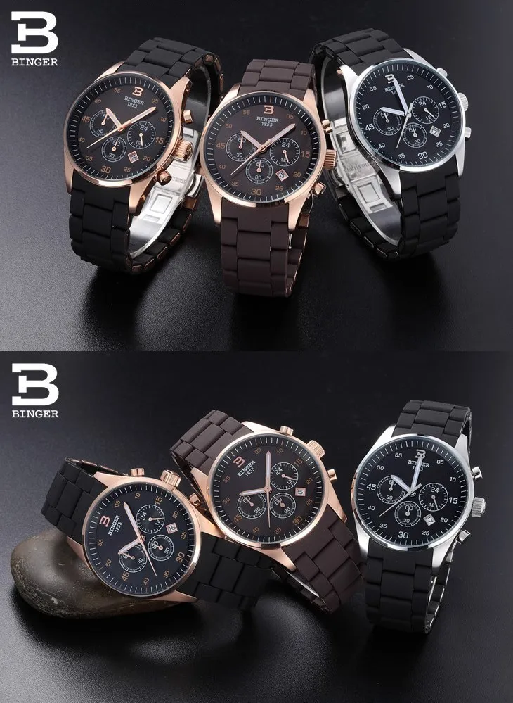 12 цветов, Мужские кварцевые военные часы, мужские часы с хронографом, лучший бренд, роскошные часы, Бингер, круглые, стальные, водонепроницаемые