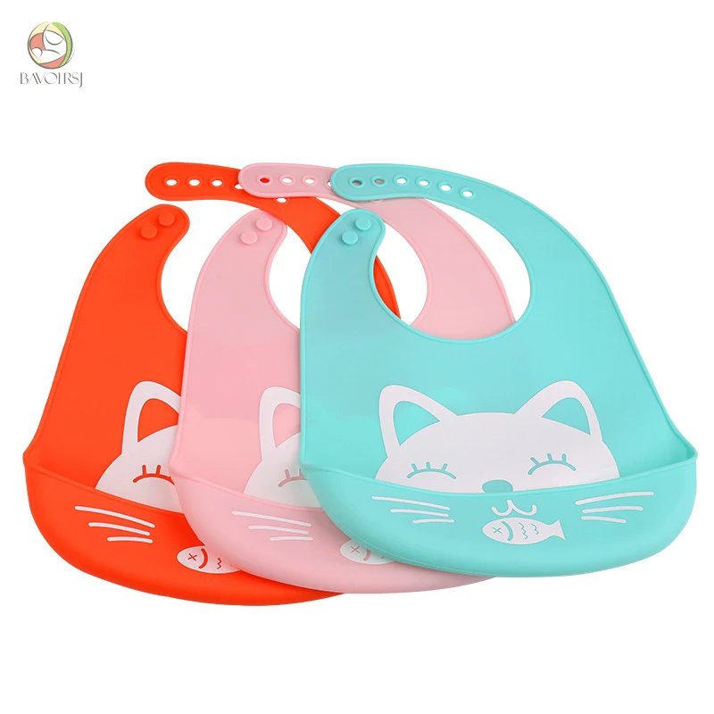 

Bavoirsj Safe Soft Silicone Baby Bibs Baby Feeding Tablewear Printing Candy Color Infant Waterproof Cartoon Bibs for New Born