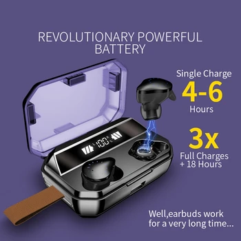 

TWS Bluetooth Earphone Stereos HIFI Bass Surround Sound IPX7 Waterproof Voice Control Headset 5.0 with 3000MAh Charging Box