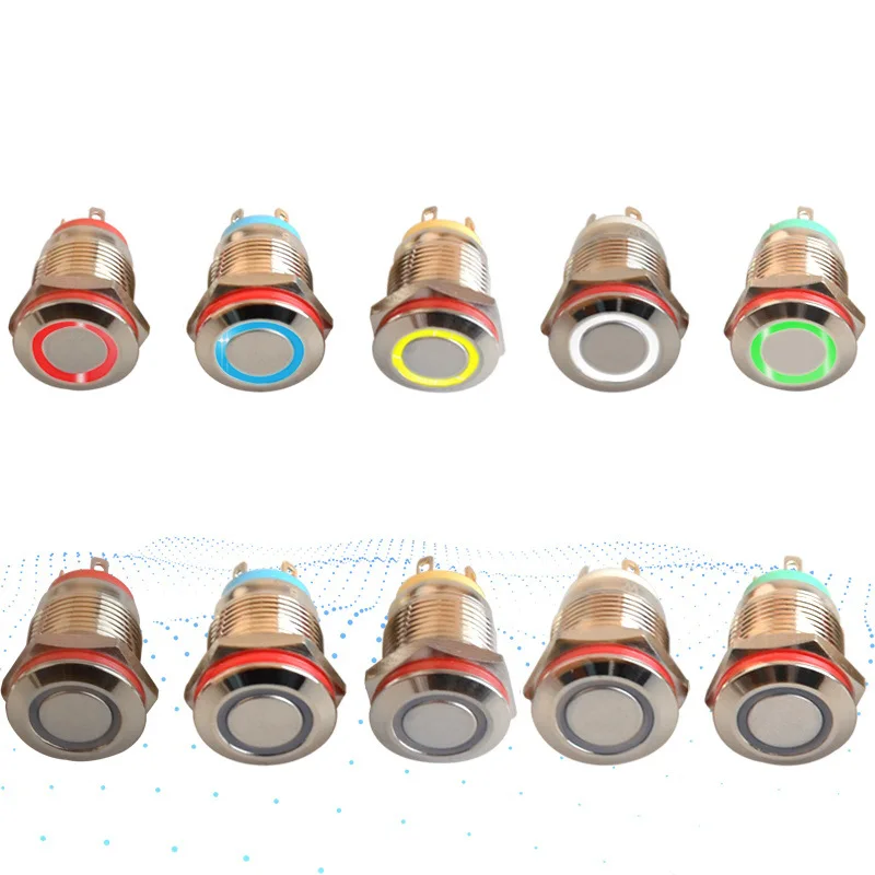 12mm Flat Round Head Waterproof Momentary Metal Push Button Switch LED Light Car Horn Auto Reset Switches Power Self-Recovery