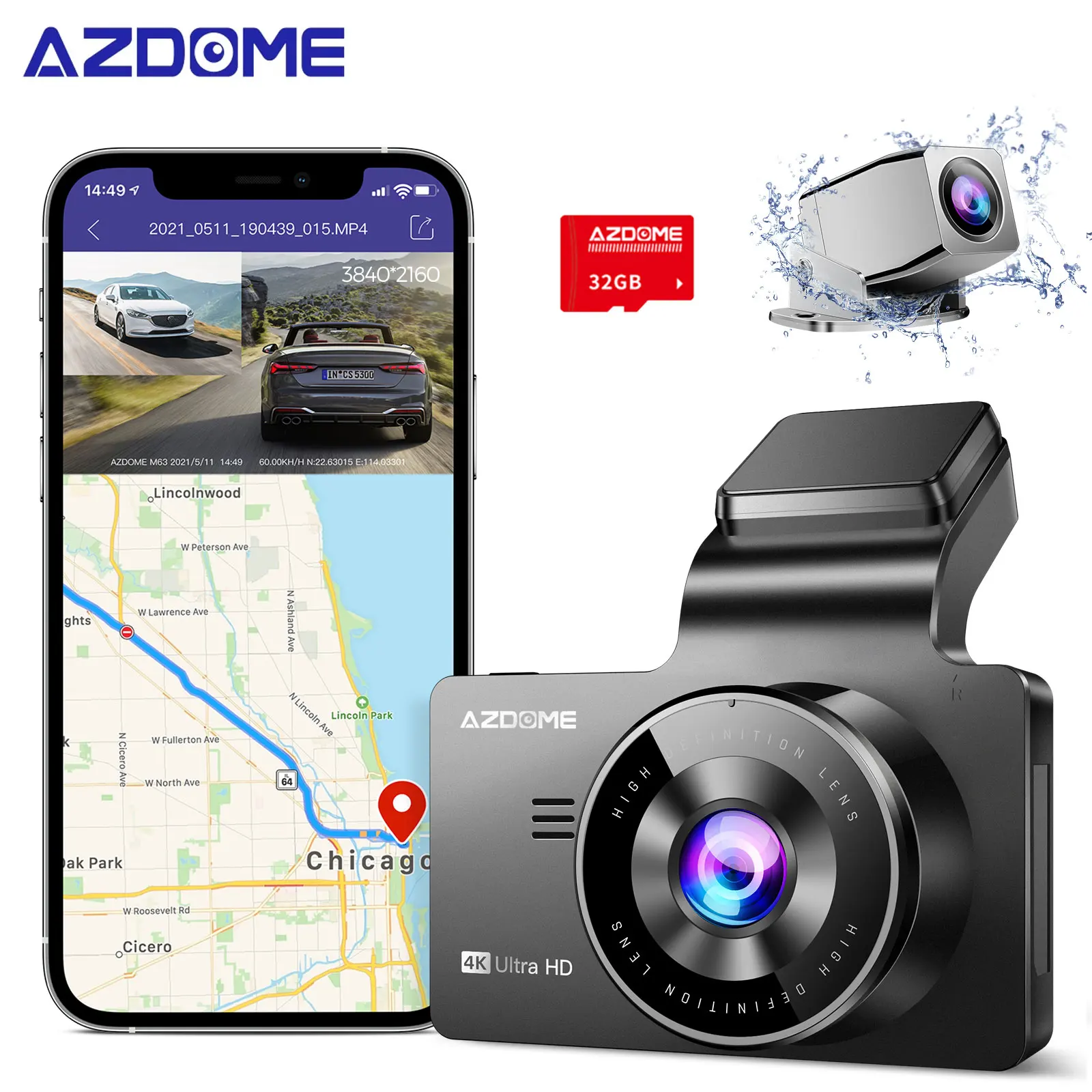

AZDOME M63 Lite 4K WiFI Car DVR with 8MP Camera 2160P UHD Video Car Records GPS Dash Cam Super Night Vision 24H Parking Monitor