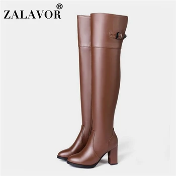 

ZALAVOR Size 34-45 Women Fashion Sexy Over Knee Boots Winter High Heels Black Boots Zipper Retro Classics Long Boots Footwear