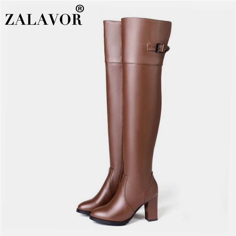 ZALAVOR/женские модные пикантные Сапоги выше колена зимние сапоги черного цвета на