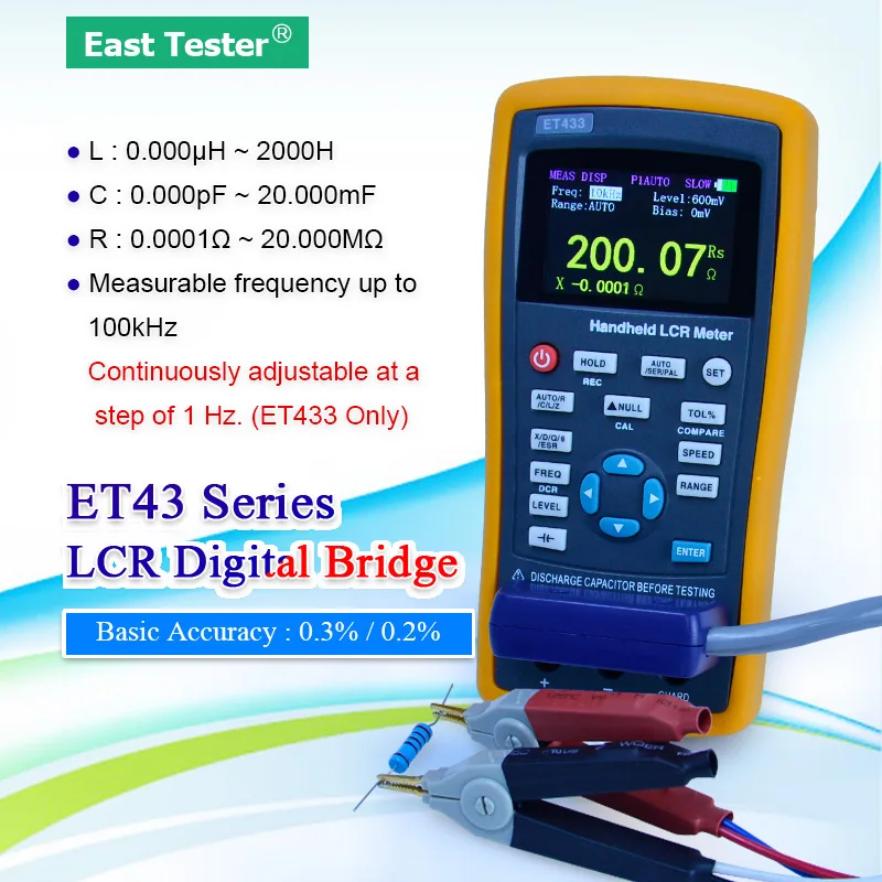 ET430 ET431 ET432 ET433 handheld Capacitance meter LCR Meter DCR mode insolution resistance meter with 2.8”TFT LCD screen