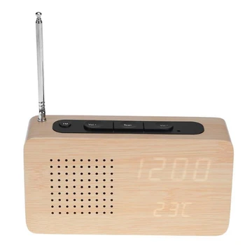 

FM Radio Wood LED Alarm Clock LED Display Electronic Desktop Clock