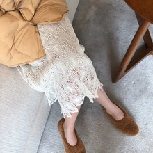 Шикарные винтажные длинные кружевные юбки, женские весенне-летние юбки с высокой талией, Открытые юбки размера плюс, черные, белые женские юбки, jupe femme