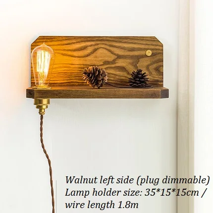 LukLoy деревянный светодиодный светильник прикроватный настенный светильник для спальни с регулируемой яркостью медный Настенный бра деревянный корпус разъема-в ретро деревянном настенном освещении для гостиной - Цвет абажура: walnut color-left