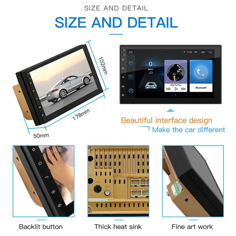  Android 8.1WiFi GPS Navigation 7 Zoll 2Din Quad Core Auto Stereo MP5 Player FM Radio