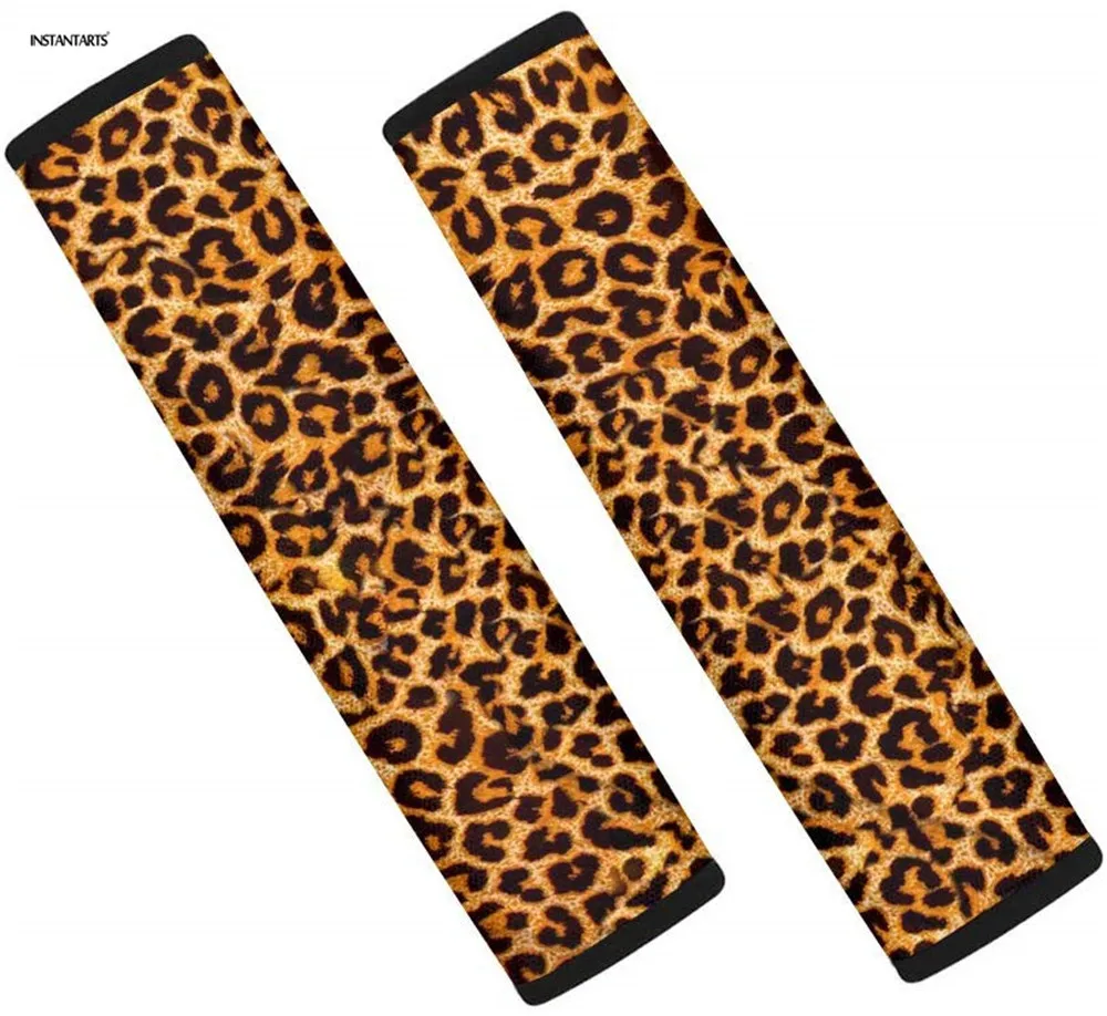 

INSTANTARTS Leopard Print Car Seat Belt Covers Slip-Resistant Set of 2 Car Seat Belt Cushions Waterproof Seat Belt Sets Covers
