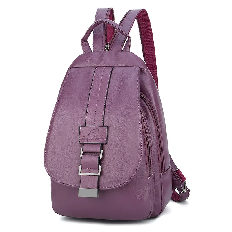 Женские кожаные рюкзаки, винтажная сумка на плечо для девушек, сумка для путешествий, женский рюкзак Mochilas, школьные сумки для женщин, преппи - Цвет: Фиолетовый