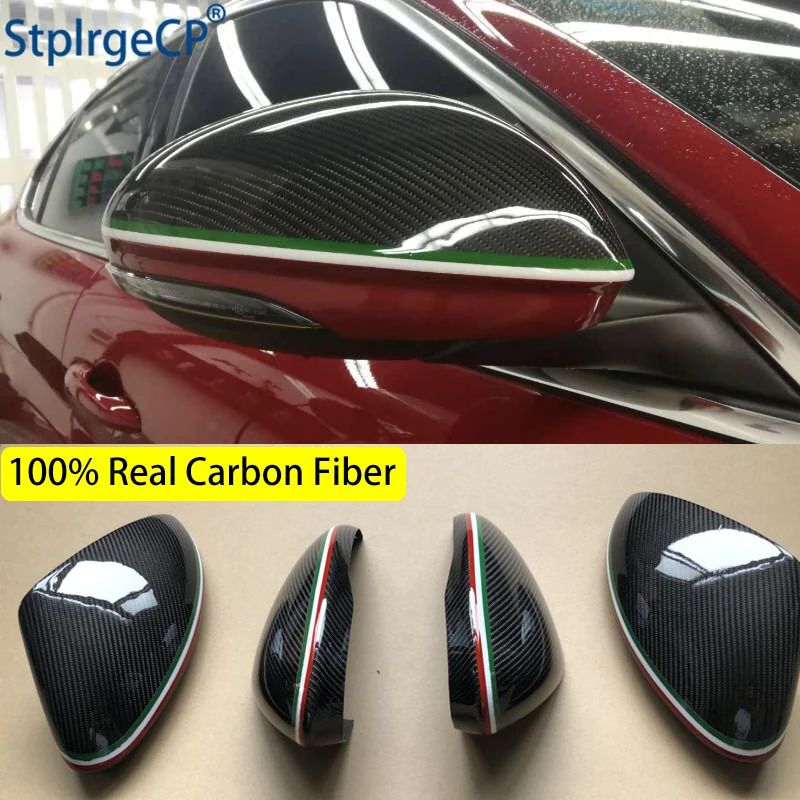 For Alfa Romeo Giulia 952 Stelvio 949 Accessories Real Carbon Fiber Side Mirror Cover Cap Replacement Caps Shell Italian flag