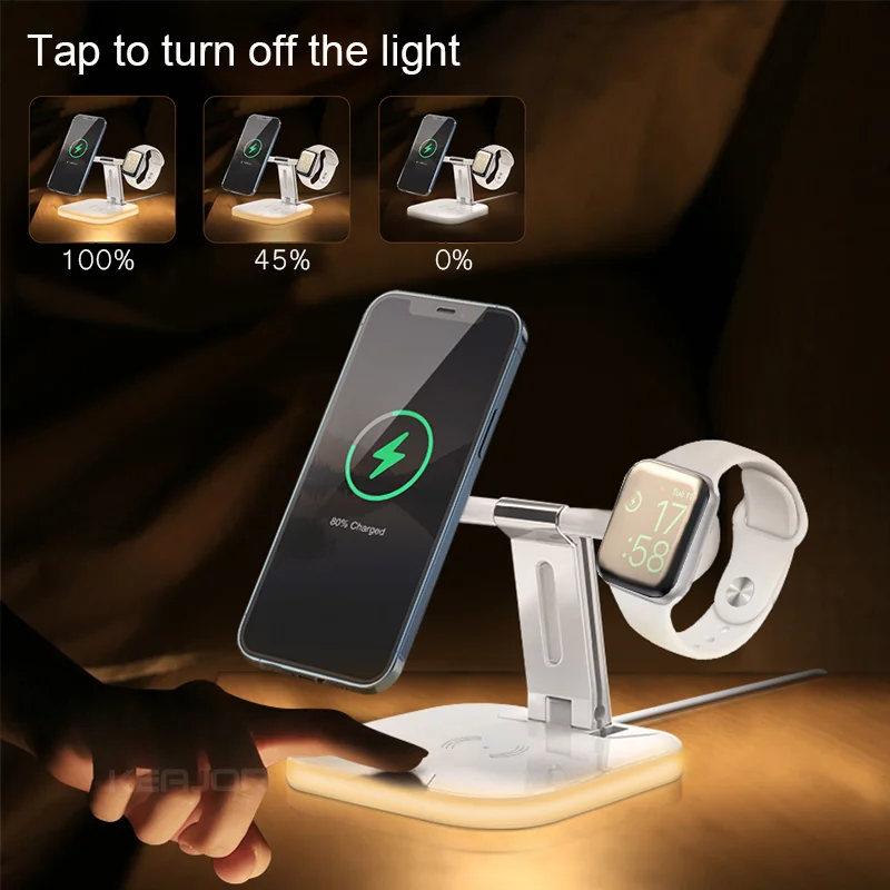 3in1 Foldable Magnetic Wireless Charger For Magsafe iPhone 12 Pro Max Mini/Airpods Pro 15W Fast Charging Station For Apple Watch