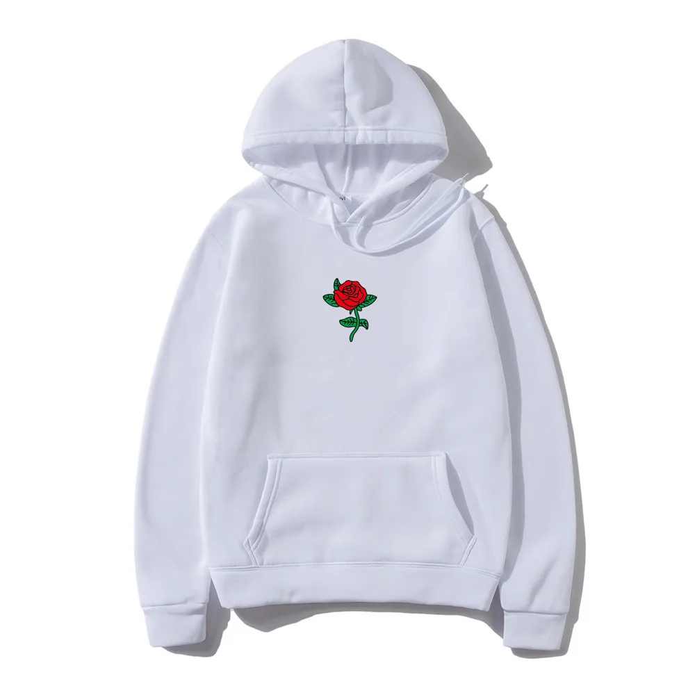 Harajuku Hoodie Sweatshirt Men Fashion Streetwear Rose flower Print Hoodies Tops Pullover mens hoody Hooded Sweatshirt clothes
