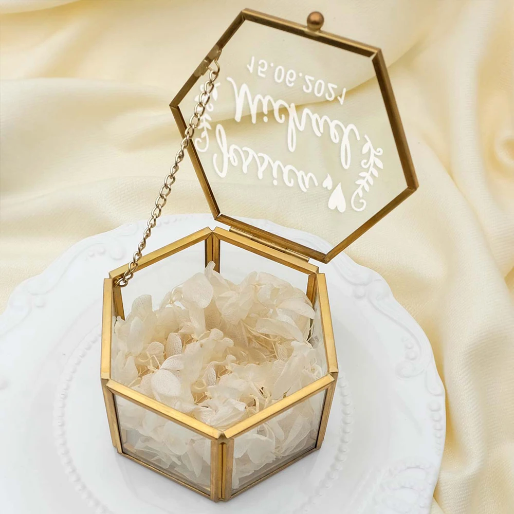 Personalized Wedding Ring Box, Custom Glass Ring Box, Green