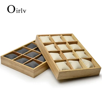 

FANXI 2Pcs New Solid Wood 12 Grids Jewelry Display Tray Watch Bangle Organizer with Microfiber insert 2 Colors Options