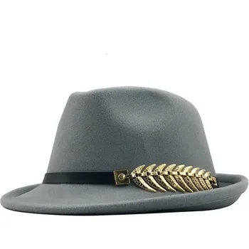 

Hot Sale British Style Vintage Felt Fedoras With Leather Belt Autumn Winter Womens Big Brim Top Jazz Bowler Hat Caps