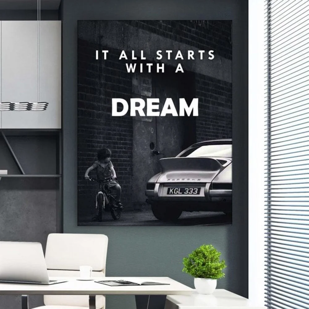 

Decoration for Home Poster Black and White it All Starts with a Dream Canvas Painting Room Wall Decor Art Prints