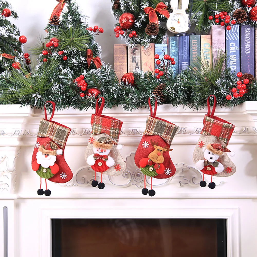 Happy New Year Merry Christmas Stocking Mini Sock Santa Claus Candy Gift Bag Xmas Tree Hanging Decor Festival decoration L*5 | Дом и сад