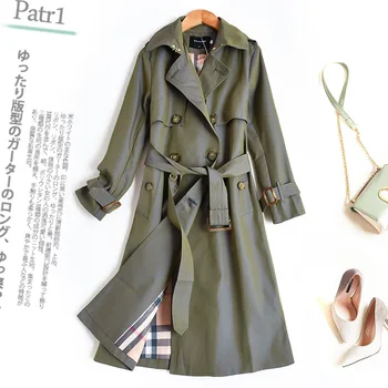 

2019 spring long pockets sleeves slim double-breasted trench coat ladies jacket