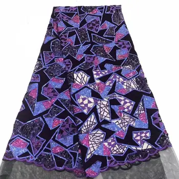 

2019 High Quality Velvet Fabric Lace Fabric New Arrival French MultiColor Embroidered sequins Pattern Tulle Lace Fabric