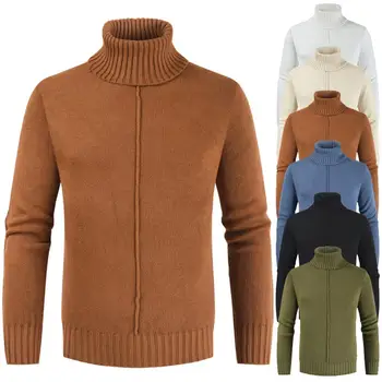 

Men Solid Color Turtleneck Sweaters Long Sleeve Slim Knit Lapel Sweaters Winter Pullover Solid Colors sweater men свитер мужской