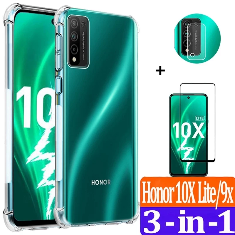 Силиконовый чехол для телефона Honor 10X Lite противоударный защитный со стеклянной
