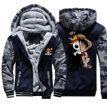 

Japanese Anime One Piece Luffy Print Camo Hoodies 2020 New Mens Winter Warm Jacket Camo Outwear Fleece Harajuku Sweatshirt
