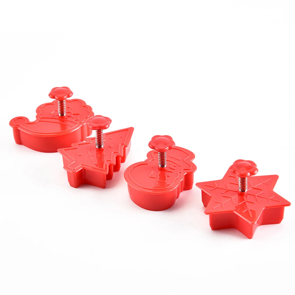 4Pcs Christmas Baking Mold New Year Red for Cookie Stamp Biscuit Fondant Kitchen Desserts Bread Cake Cutter Kitchen Tools