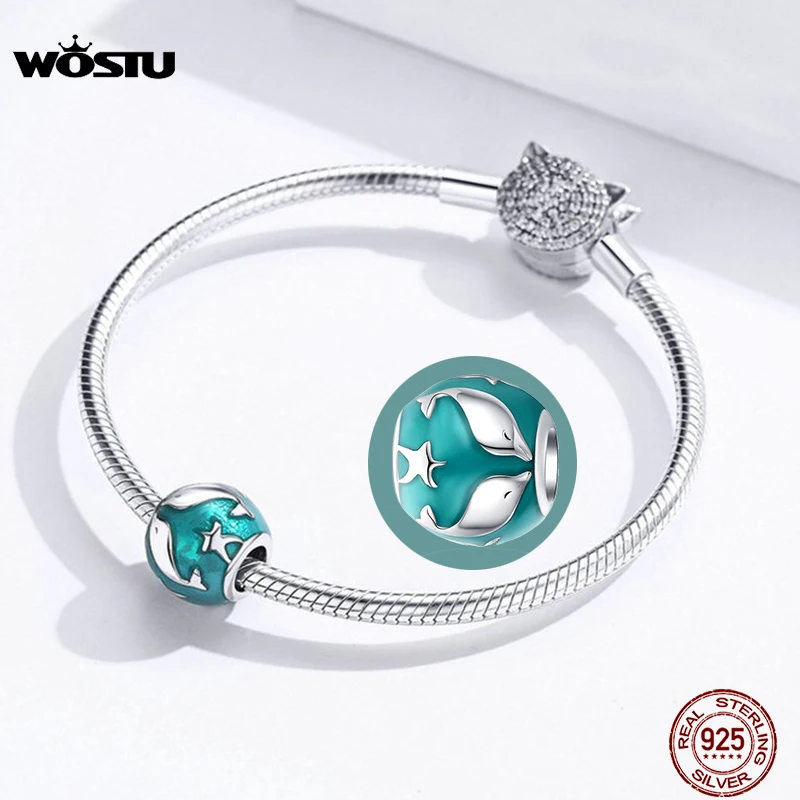 WOSTU S925 бусины дельфина подходят оригинальные Подвески браслет для женщин модные ювелирные изделия подарок